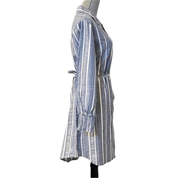 Mlle Gabrielle Blue Striped Belted Button Up Shirt Dress Coastal Minimalist - Picture 6 of 12